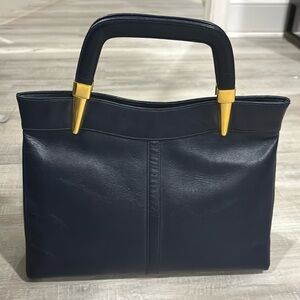 SUSAN GAIL Black & Gold Genuine Leather Tote, EUC
